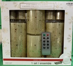 Ashland Christmas Gold Glitter & Stars Set Of 8 LED Candles + Remote Control NEW - $28.12