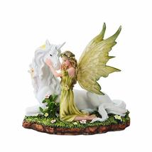 PTC 7 Inch Green Winged Fairy with Magical Unicorn Statue Figurine - $41.98