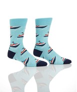 Yo Sox Men&#39;s Premium Crew Socks Blue Jet Ski Motif Cotton Antimicrobial  - $9.90