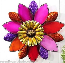 Flower Wall Plaque Layered Stained Glass and Metal Pink Purple Red 19" Diameter