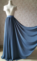 Women DUSTY BLUE Chiffon Maxi Skirt High Waist Maxi Chiffon Wedding Maxi Skirt