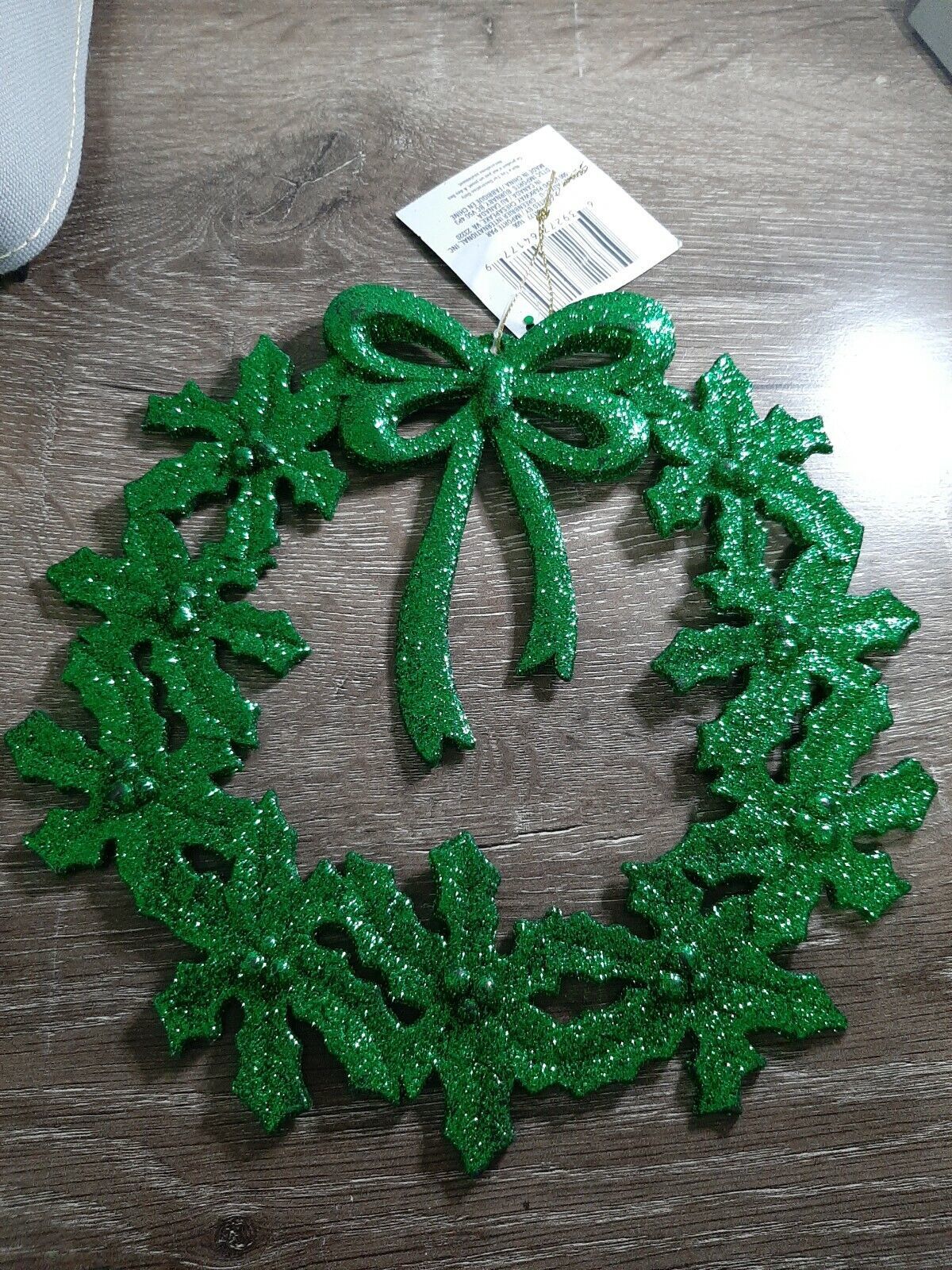 (2) Christmas House Green Glittery Poinsettia Ornament Decoration. New - $14.80