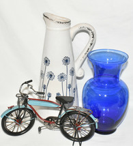 13" Blue White Ceramic Dandelion Vase Distressed Crackle Glaze Pitcher Vase New - $39.00