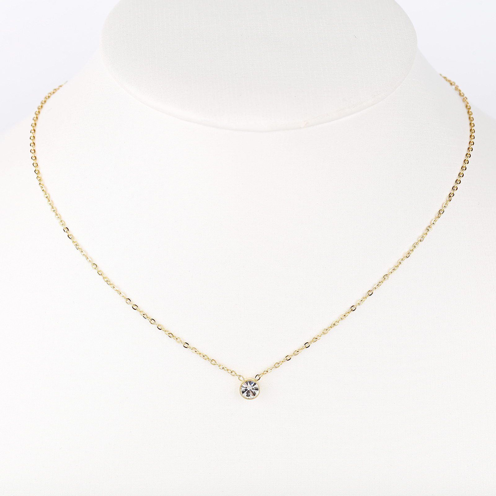 gold tone solitaire necklace with swarovski style crystal