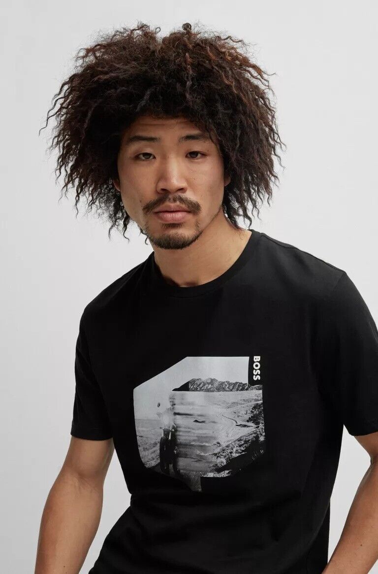Hugo Boss BLACK Men's CottonJersey with Seasonal Print Tshirt, US Large Casual ButtonDown
