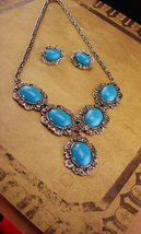 Chunky LARGE turquoise choker - big Vintage 60&#39;s clip on earrings Tribal... - $115.00