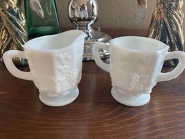 Westmoreland Milk Glass Creamer. Pitcher with Embossed Leaves and