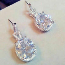 2.00Ct Oval Cut Simulated Diamond Drop/Dangle Earrings 14K White Gold Plated - $80.05
