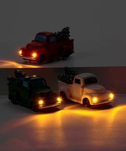 Pick Up Truck Christmas Tree Figurines Set 3 LED 5" Long Red White Green Resin image 2