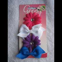 4 Goody Silk Flower & Bow Salon Clips Gem Diamond Center Fabric Covers Hair Clip - $10.00