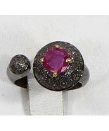 Pave Diamonds &amp; Ruby Gemstone Ring Oxidized in.925 Sterling Silver, Gift... - $150.00