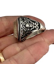 Silver Tone High Relief Defied Statement Carved Engraved Buddha Face Ring Size 8 - $18.05