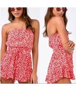 Princess Polly Romper Size 4 Vinca Red White Floral Strapless Ruffled Playsuit - $27.67