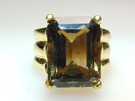 HUGE SMOKY TOPAZ RING in Gold Vermeil - Size 8 1/4 - GORGEOUS - FREE SHI... - $225.00