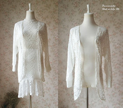 Open Ivory White Long Sleeve Stretch Lace Cover Up Wedding Lace Bolero PLUS SIZE