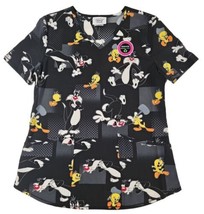 Scrubstar Looney Tunes Bugs Bunny & Friends Tie Dye V Neck Medical Scrub Top Women's Small