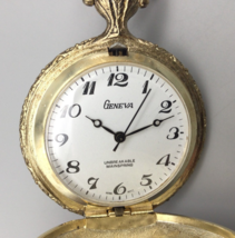 Geneva Pocket Watch 47mm Gold Tone Eagle Case With Chain New Battery - $24.74