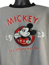 DISNEY Classic Mickey Mouse 1928 Nice Guy Embroidered Gray Fleece Sweats... - $22.80