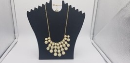 Trifari Gold Tone Statement Necklace With White Marble Hanging Pendants & Tag - $25.14