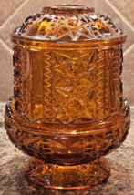 Vintage Amber Fairy Lamp Indiana Glass Stars and Bars Candle Tea Votive ... - $24.74