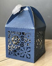 100pcs Navy Blue Flower Laser Cut Wedding Favor Boxes with Ribbon,Candy Boxes - $34.00