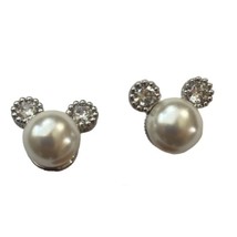 Disney Mickey Mouse Stud Earrings Faux Pearls & Crystals Vintage Silver Tone Jun - $19.55