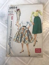 1950s VTG Simplicity Sewing Pattern 2654 Womens Skirts 3 Styles 26 Waist 36 - $22.57
