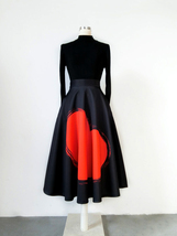 A-line Pleated Circle Skirt High Waisted Pleated Party Skirt Black Heart Pattern