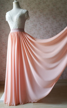 Coral Chiffon Full Maxi Skirt Coral Pink Wedding Bridesmaid Skirt Plus Size image 3