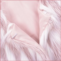 Fluffy Pink White Tufted Long Haired Faux Fur Short Coat Jacket Hidden Fasteners image 3