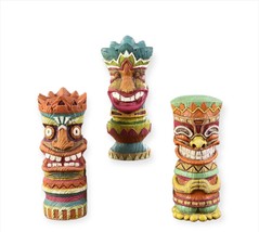 Tiki Totem Statues Set of 3 Polyresin With Textural Detailing 9.8" High Garden