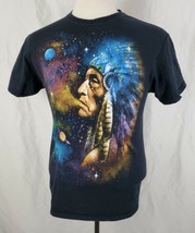 Native American Elder T-Shirt Adult Medium Black Crew Space Planets Myst... - $18.99