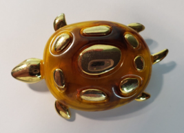 Vintage Liz Claiborne LC Turtle Brooch Pin Brown Gold Tone Signed - $21.73