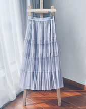 Pleated Tulle Skirt Black White Midi Length Custom Plus Size by Dressromantic image 5