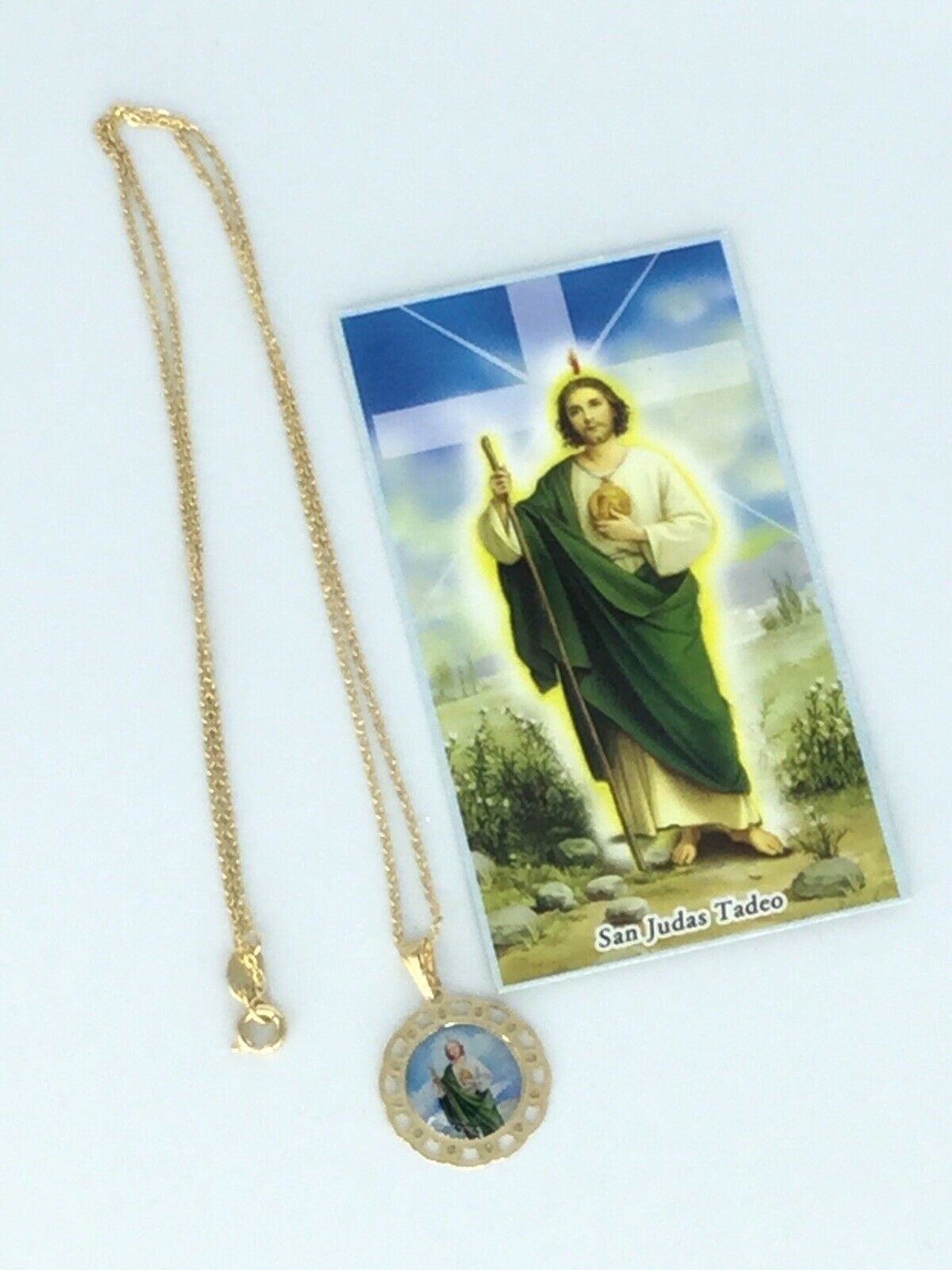18k Gold Plated San Benito St Saint Benedict Small Medal Protect. Necklace  20”