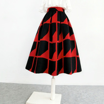 Women Vintage Inspired Red Black Midi Party Skirt Wool-blend Pleated Party Skirt image 7