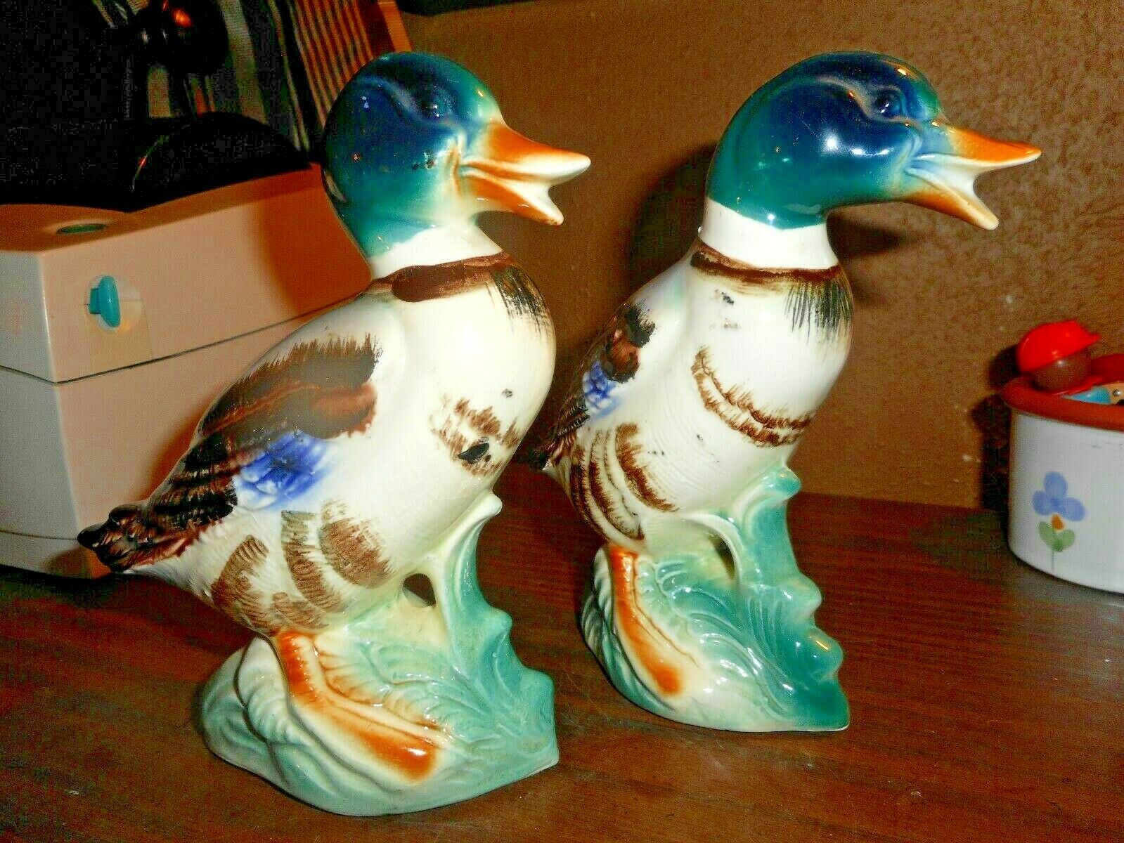 Vintage Ceramic Ducks figurines Mallard Standing Duck Figures Colorful pair  GUC