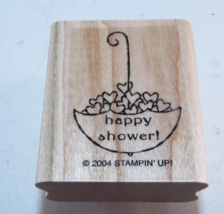 Stampin' Up! Happy Shower! Umbrella Of Hearts Rubber Stamp 2004 Wood - $8.71