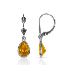 2.00 CT 14K White Gold Bezel Set Pear Shape Citrine Leverback Dangle Earrings - $115.81