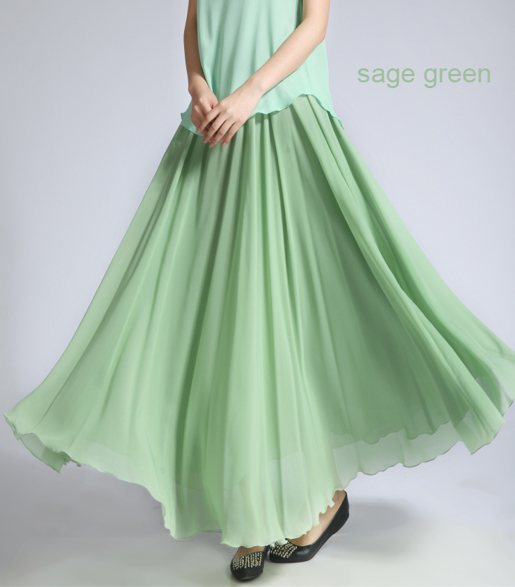 Sage green 2025 chiffon maxi skirt