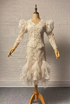 Vintage Style White Lace Dress Outfit Sleeve Mermaid Lace Bridal Wedding Outfit image 1