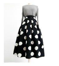 Women Winter Polka Dot Holiday Skirt A-line Black Wool-blend Pleated Skirt Plus  image 1