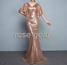 Rose Gold Sleeves Sequin Dress Gold Maxi Long Plus Size Mermaid Sequin Dress NWT image 5