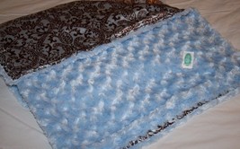 Ally Zabba Baby Blanket Brown Blue Satin Aloha Minky Swirl Soft Plush 28" X 34" - $52.25