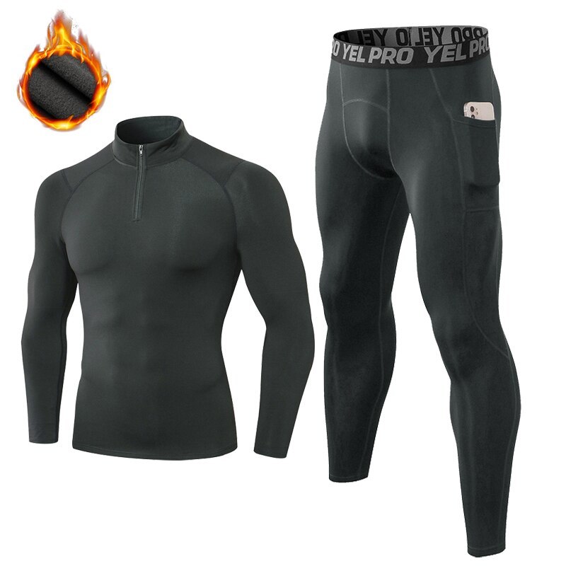 New Winter Thermal For Men Long Johns Fleece Set Compression Tops Tight ...