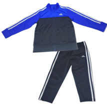Adidas Track Suit Boys 4 Blue Jacket Pants Tricot Full Zip Outfit 3 Stripe Youth - $39.55