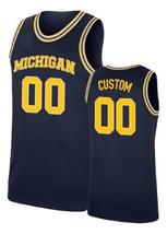 Any Name Number Michigan College Basketball Jersey Navy Blue image 2