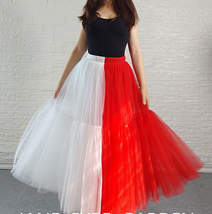 Red White Long Tulle Skirt Outfit Womens Puffy Tutu Party Skirt Plus Size