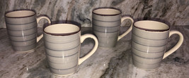 Coffee Cups Mugs Dinnerware 12oz Grey Stripped-Set Of 4 Royal Norfolk-NE... - $59.28