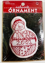 Leisure Arts 114978 Redwork Ornament Snowman 2001 Embroidery Kit Personalized - $9.74